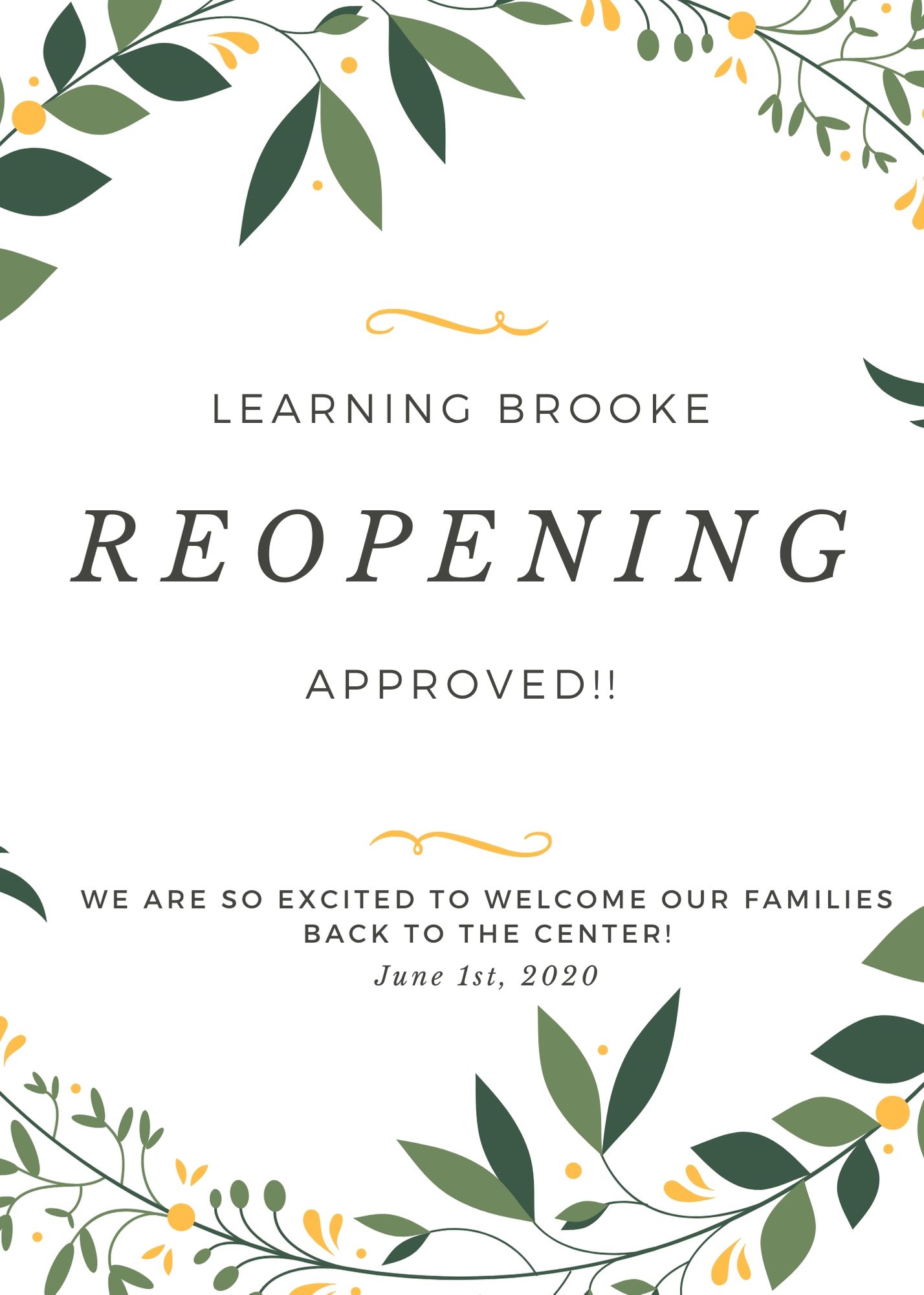 Learning Brooke Reopening June 1st!